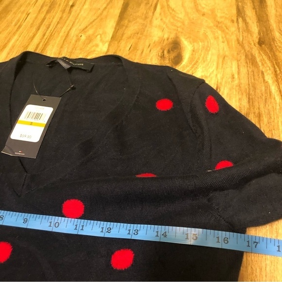 NWT $60 USD Tommy Hilfiger Navy Red Polka Dot Pullover LS Sweater Womens Small - Picture 4 of 6